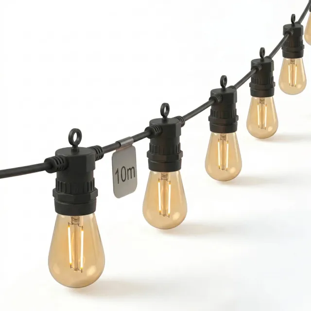 Calex Lichtsnoer 10m - Lichtslinger voor Buiten - Tuinverlichting - Terrasverlichting Warm Wit Licht