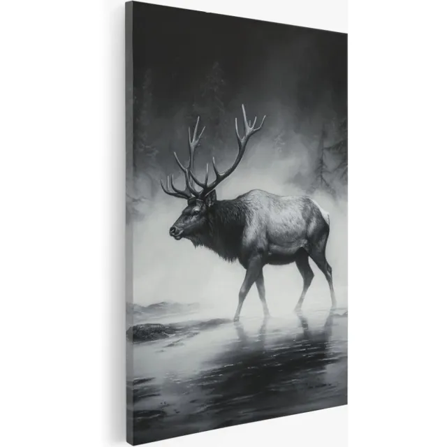 Saammp Canvas Schilderij - Hert in de mist - Natuur - Dieren - 30x40 - Foto op canvas - Wanddecoratie - Muurdecoratie Woonkamer - Slaapkamer decoratie - Canvas Print Multicolor