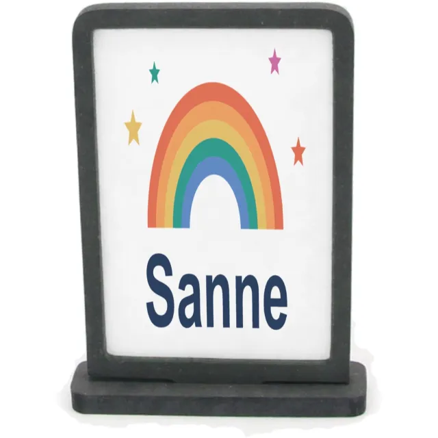 Mr Cadeautjes Houten fotolijst rechthoek met MDF inleg - design Regenboog met naam Sanne | cadeau Wit