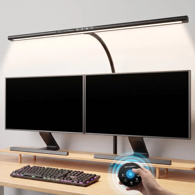 Sencision Bureaulamp LED Dimbaar met Afstandsbediening - Bureaulamp met Klem - Tafellamp - Gebarenbediening - 3000 K tot 5500K - 80 cm - CRI 97 - Zwart