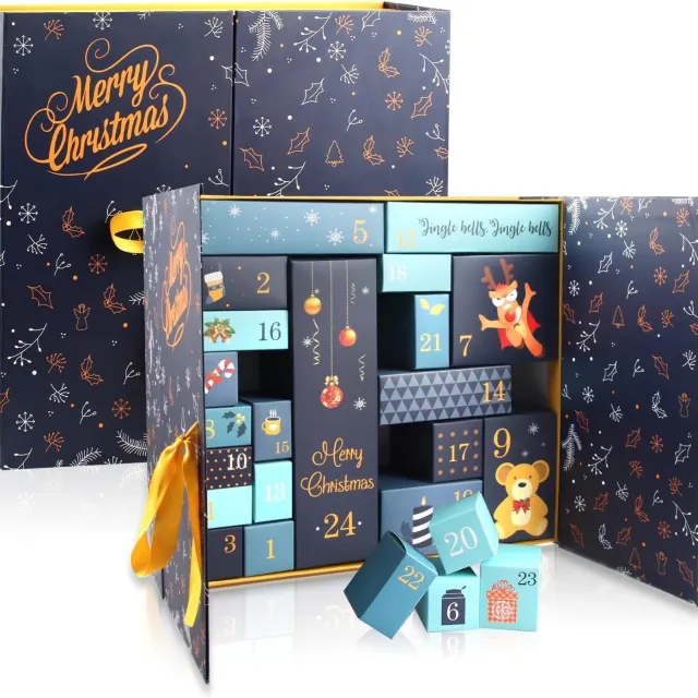 Pyreta Adventskalender 2026 - Adventskalender om te vullen - kerstkalender om te vullen - doe-het-zelf met 24 adventskalenderdozen - adventskalender zelf vullen voor volwassenen - kerstcadeau (blauw)