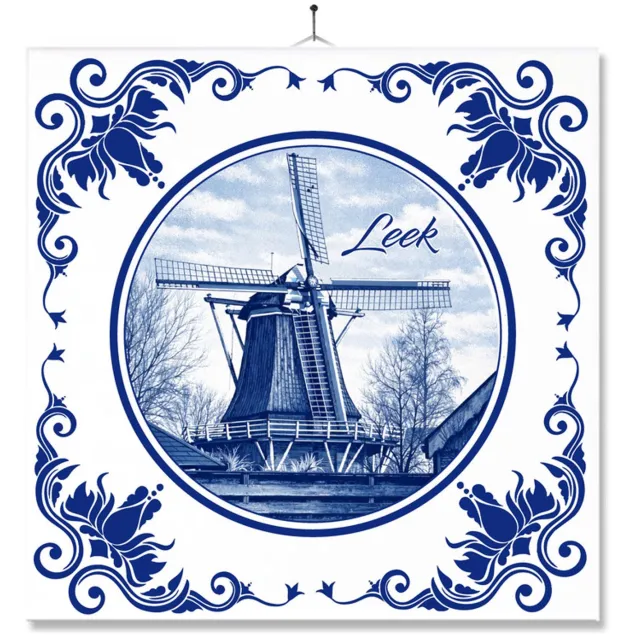MC Living Tegel Met Opdruk | Leek | Delft Blauw | Cadeau | Inclusief Geschenkdoos | Standaard | Ophangsysteem Ontwerp 4