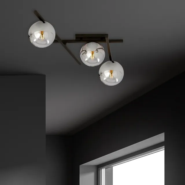 Emibig Glas en metaal plafondlamp met 3 rookglas bollen - Creëer een sfeervolle ambiance in uw ruimte Zwartachtig