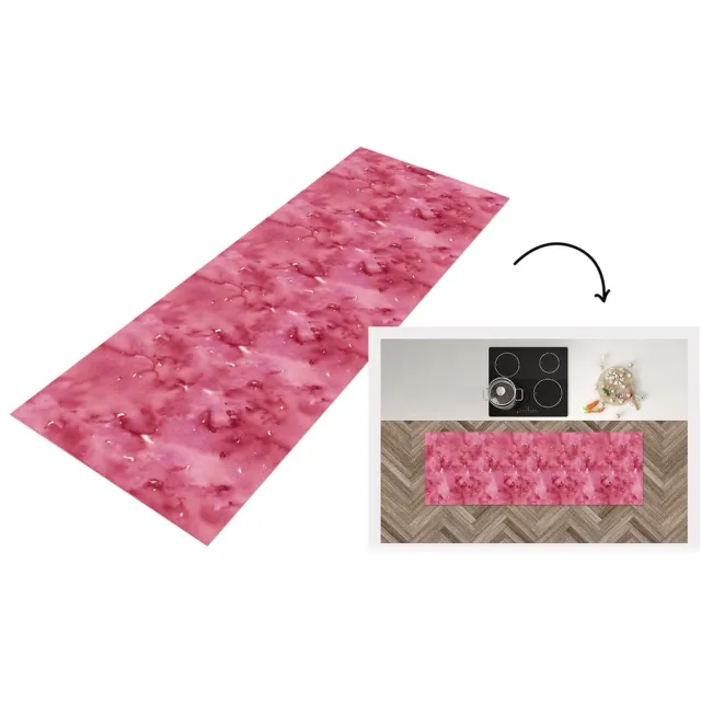 KitchenYeah Keukenloper - Loper keuken - Patroon - Waterverf - Roze - Keukenloper vinyl Multicolor