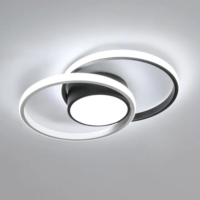 Haobosic LED Aluminium Plafondlamp - Dubbel Rond Zwart/Wit - 42W - 6500K Koud Wit Black