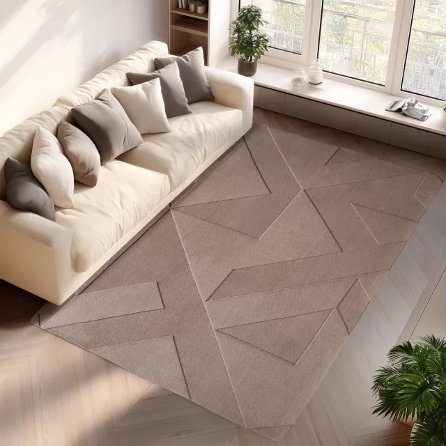 Moonay Home Pompei Quadro Taupe – Geometrisch Blokdesign – Laagpolig – Trending Vloerkleed – 80x150 cm