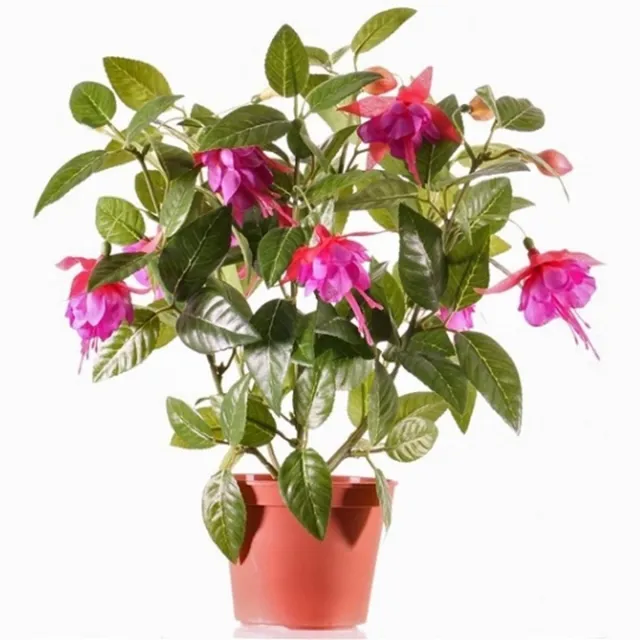 Bellatio Flowers & Plants kunstplant met bloemen - fuchsia roze - 30 cm - binnen Groen