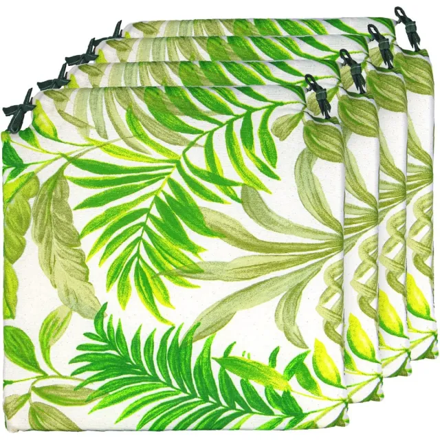 Tropical Green trend Set van 4 kussens voor stoelen, Tropical Green, met 2 bevestigingsriemen. Geschikt voor binnen- en buitengebruik. Afmetingen: 40x40cm. Groen