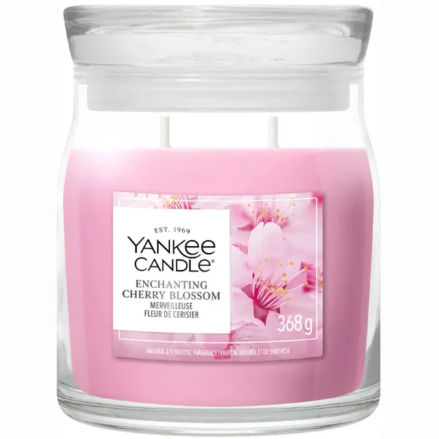 Yankee Candle Enchanting Cherry Blossoms Medium Jar - tot 50 branduren roze