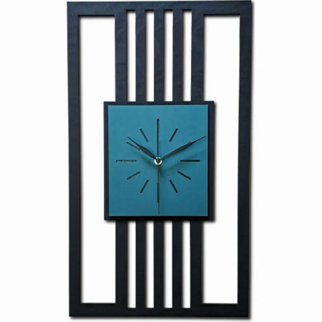 Ornament Handgemaakte Grote Houten Wandklok – Modern Minimalistisch Design,Houten Latten Rechthoekig Verticaal, Geruisloos, Zonder Tikkend Geluid – Voor Woonkamer, Slaapkamer, Keuken –Unieke Wanddecoratie,Industrieel Design & Stil Uurwerk, zwart- donkergroen zwart - donkergroen