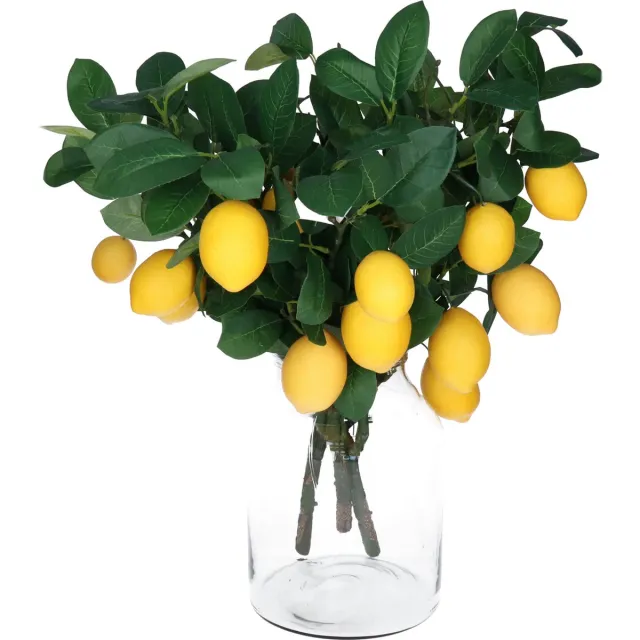 Bellatio Design Kunstbloem citrusfruit tak citroen - 3x - 60 cm - geel - kunst zijdebloemen - citroentak