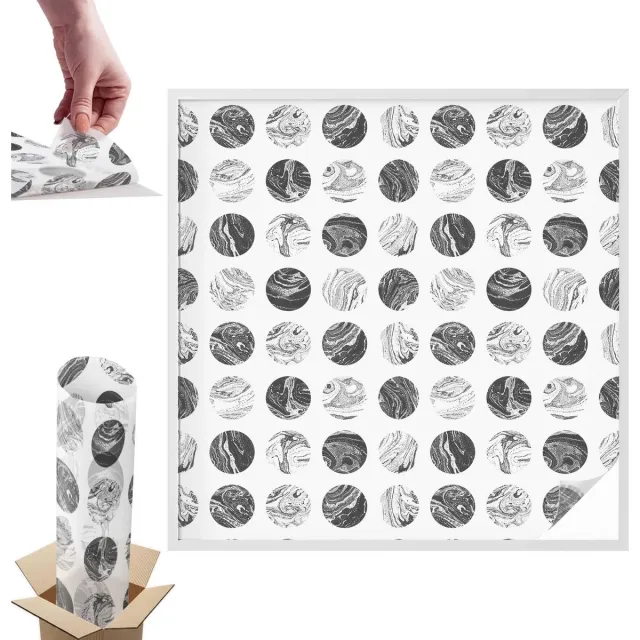 TULUP Raamfolie Anti inkijk - Marmeren elegantie Anti inkijk Raamfolie - 100x100 cm - Wit Raamfolie Tegen inkijk - Zelfklevende Anti inkijk Folie Glas in Lood - Voor de hal, voor het kantoor, voor een moderne slaapkamer - Raamfolie Zonwering