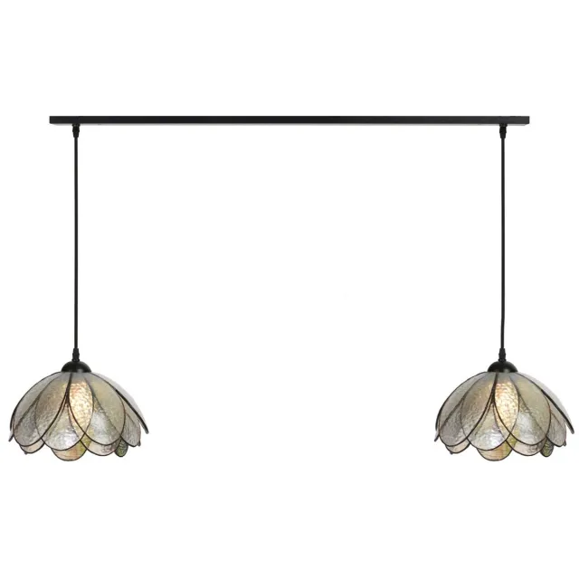 Coloured by Art 2 x Tiffany Sparkling Pioenroos lampen aan plafondbalk - Art Deco Trade Transparant