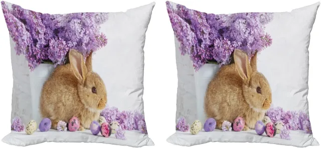 ABAKUHAUS Decoratieve kussenhoes met paashaas, 2 stuks, konijnenfoto, 45x45 cm, meerkleurig