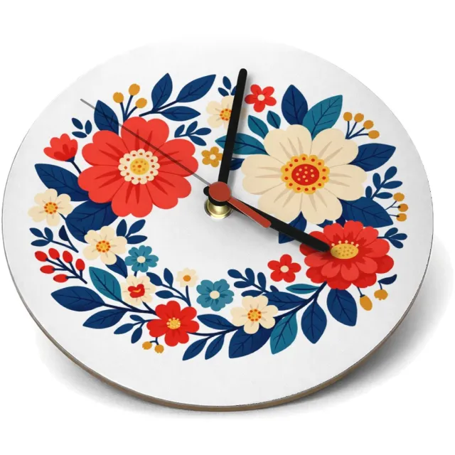 Mr Cadeautjes Klok rond Ø 19 - design Een nieuwe retro-cadeauprint met een botanische rand en een | cadeau Wit