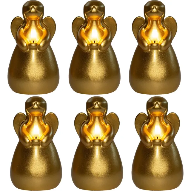 Anna's Collection LED kaars engel - 6x - goud - 14 x 8 cm - met timer - op batterijen - kerst - kerstkaarsen