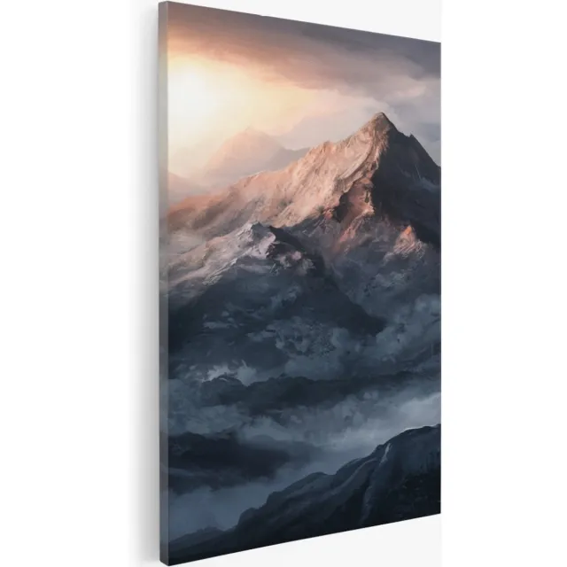 Saammp Canvas Schilderij - Bergen - Natuur - Landschap - 60x90 - Foto op canvas - Wanddecoratie - Muurdecoratie Woonkamer - Slaapkamer decoratie - Canvas Print Multicolor