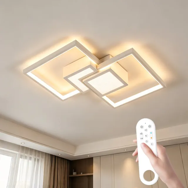 Epochglo Moderne LED Plafondlamp met Geheugenfunctie, Timer & Nachtlampje - Wit Plafonnière (60x37cm) - 35W 3150LM - Geometrisch Rechthoekig Design - Dimbaar met Afstandsbediening (3000K-6500K) - Plafondverlichting voor Woonkamer & Slaapkamer