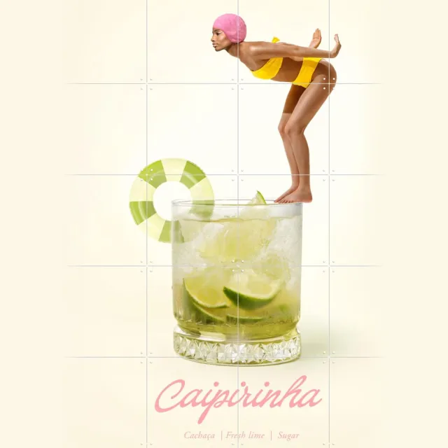 IXXI Caipirinha, Paul Fuentes - 80 x 100 cm - Grote wanddecoratie en posters - Grafisch Ontwerp, Eten & Drinken, Zomer Groen / Geel