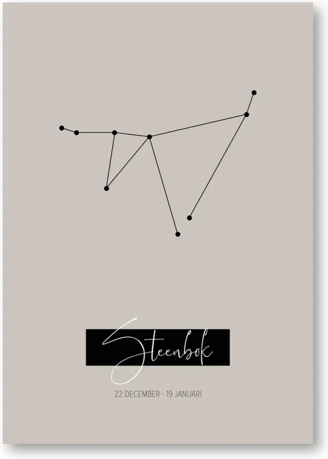 MOODZ design Sterrenbeeldposter Steenbok | A3 formaat | warm grijs | naturel Zand