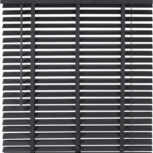 Woonexpress Houten Jaloezie Zwart - 120x130 cm (BxH) - Raamdecoratie - Lamelbreedte 50 mm - inc. Bedieningskoord en Draaistang - Eenvoudig op maat maken en monteren
