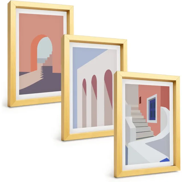 TULUP 4-Delige Schilderij Set - Illustraties van stedelijke architectuur in minimalistische stijl - 20 x 30 cm - Muurdecoratie - Wanddecoratie - Hal - Moderne Wanddecoratie Gouden lijst