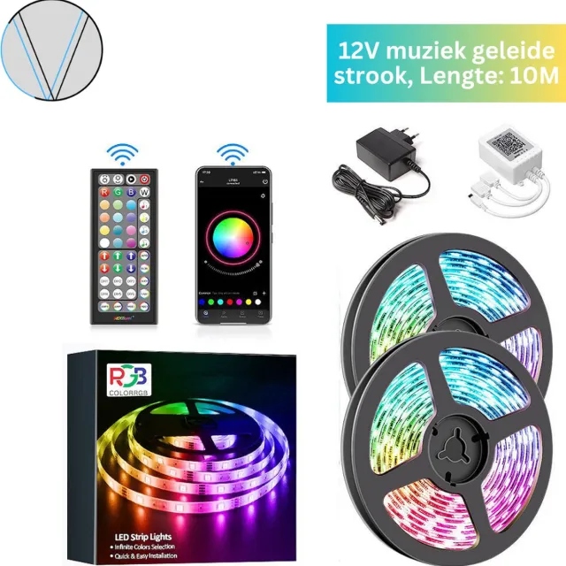 ColorRGB Led Strip - Led Strip Bluetooth Met Muziek - Led Strip Met App – Best Getest – 100% Tevredenheidsgarantie – 12 Volt - 10 Meter RGB
