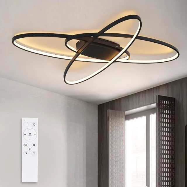 NETTLIFE LED Plafondlamp - Dimbaar 3000-6000K - Zwart - odern Woonkamerlamp - Plafond met Afstandsbediening - 75W Slaapkamerlamp - voor Keuken | Studie | Kantoor