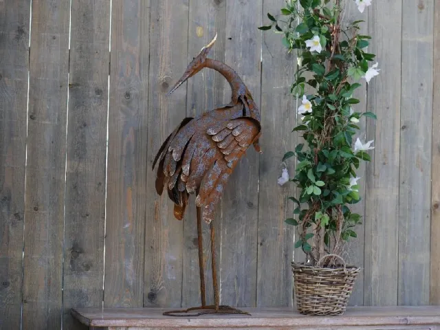 Bronzartes Tuinbeeld - Grote vogel - 105 cm hoog Roestbruin