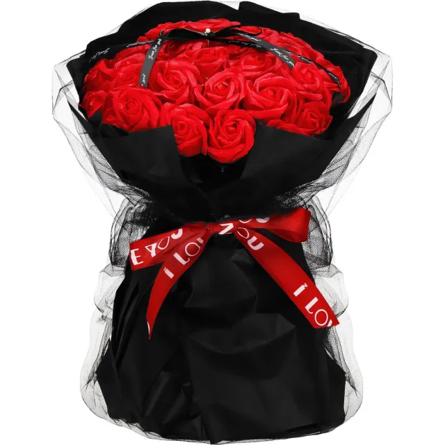 springos Kunstboeket - Sierboeket - Decoratief - Zeep Rozen - Decoratief - Rood - 32 Stuks - 35 cm