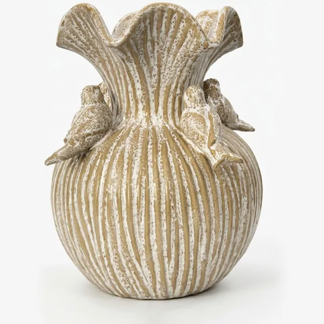 Diga Colmore Vaas met Vogels LOTTE 29cm keramiek white brown