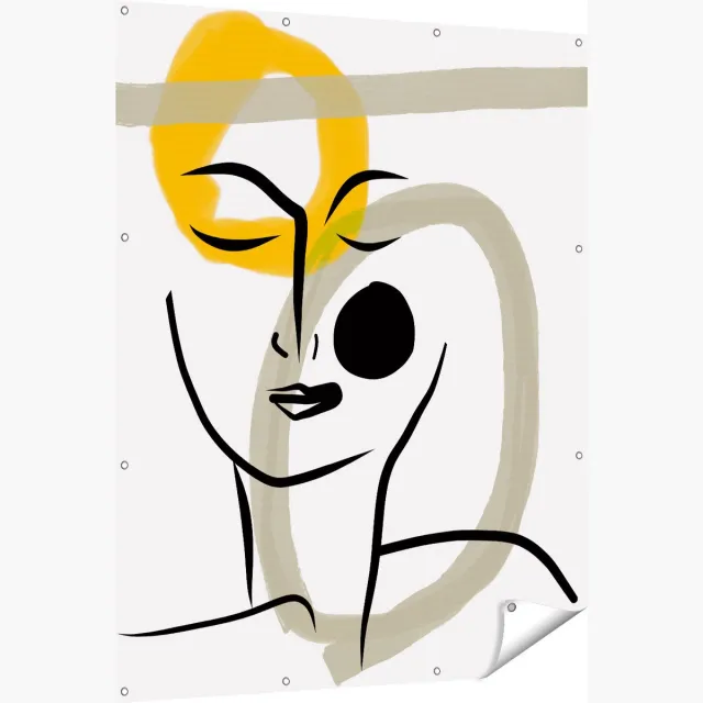 Gards Tuinposter Abstracte Kunst van een Gezicht - 120x150 cm - Tuindoek - Tuindecoratie - Wanddecoratie buiten - Tuinschilderij Multikleur