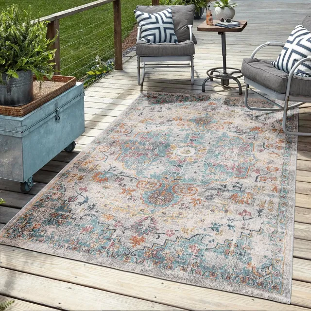 Mia´s Teppiche Mia’s Teppiche Bliss – Indoor & Outdoor vloerkleed, weerbestendig & onderhoudsvriendelijk, orientaals motief in blauw beige, 120 x 170 cm