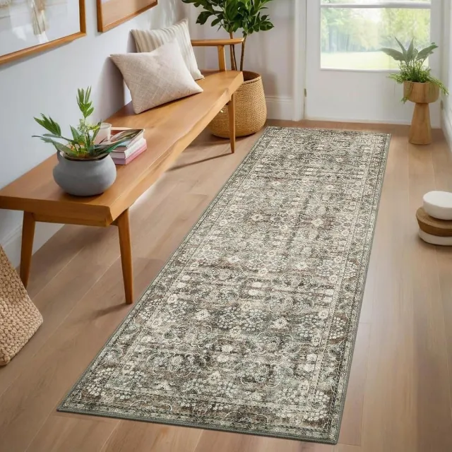 Triumpunpre Vloerkleed 60 x 180 cm, kameel, Perzische print, wasbaar, antislip, zacht polyester