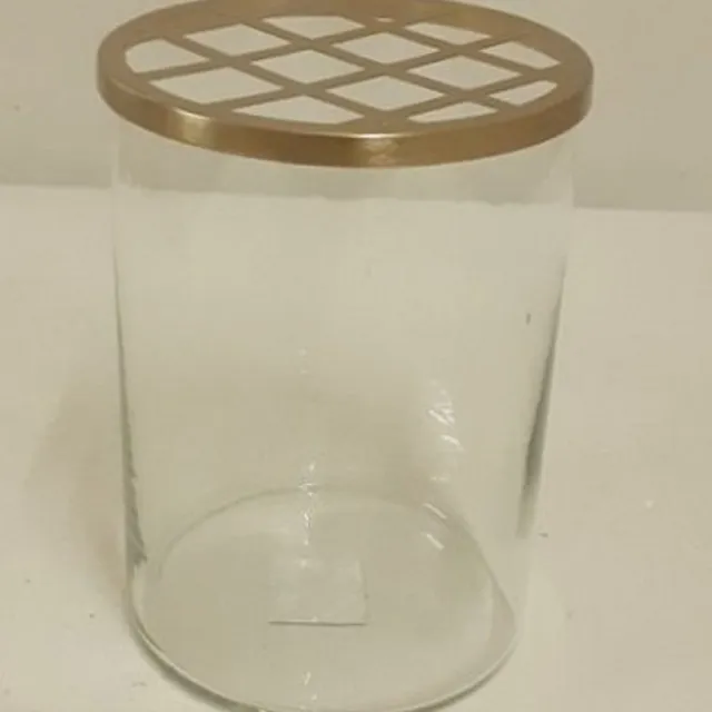 MEA Vaas met raster glas/metaal Ø12x18cm Zie foto