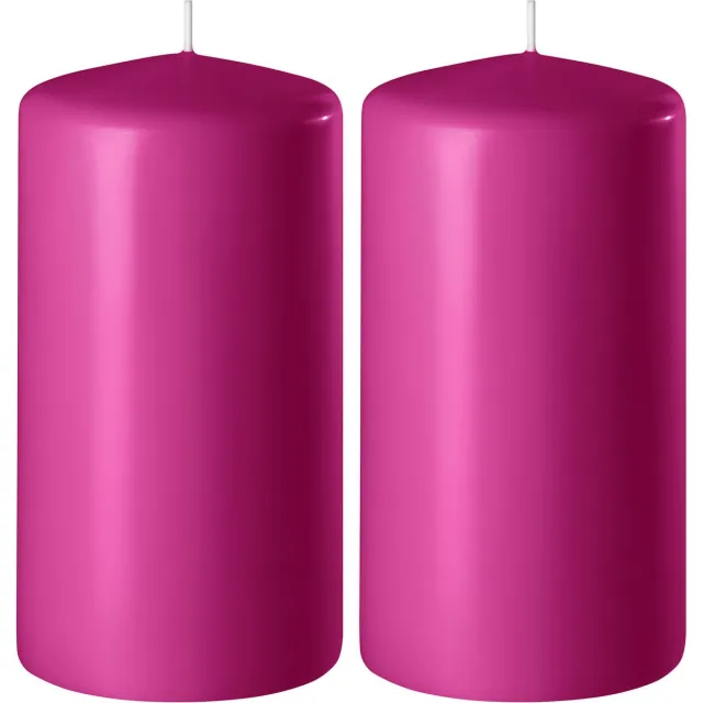 Enlightening Candles 2x Fuchsia roze cilinderkaarsen/stompkaarsen 6 x 8 cm 27 branduren - Geurloze kaarsen fuchsia roze - Woondecoraties