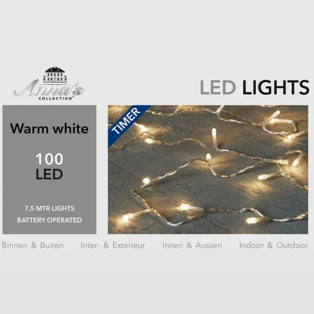 Anna's Collection Bellatio Decorations Kerstverlichting - op batterij - 7.5 meter - Lichtsnoer transparant - met 100 leds