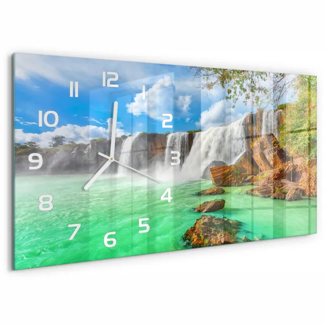 TULUP Wandklok - Cascade Glazen Klok Met Print - 60x30 cm - Groente Wandklok Glas Met Motief - Witte handen - Rechthoekige Klok - Wandklok Glas Decoratie - Gekleurde Glazen Klok