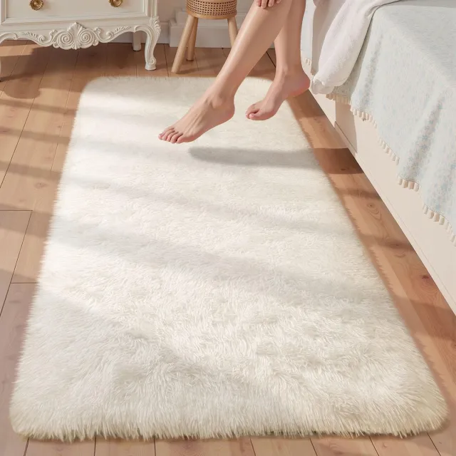 Ibenzoa Zachte Woonkamer Lopers, 60 x 120 cm, Grijze Pluizige Wafel Tapijten, Antislip Voor Slaapkamer en Woonkamer Crème