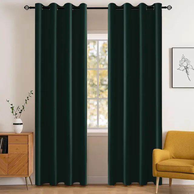 Famanu Waterdichte gordijnen set van 2, 140x225 cm, warmte-isolerende thermische gordijnen met ringen, ondoorzichtig, voor woonkamer en slaapkamer, groen