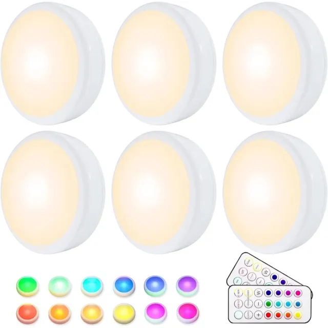 SSTRWGOOD 6 Stuks Nachtlampjes - LED Veilleuse RGB - 16 Kleuren Draadloos - Geschikt voor Kast, Trap en Speelkamer - Kunststof - 67x67x29mm - Incl. 2 Afstandsbedieningen en Synchronisatiefunctie Wit
