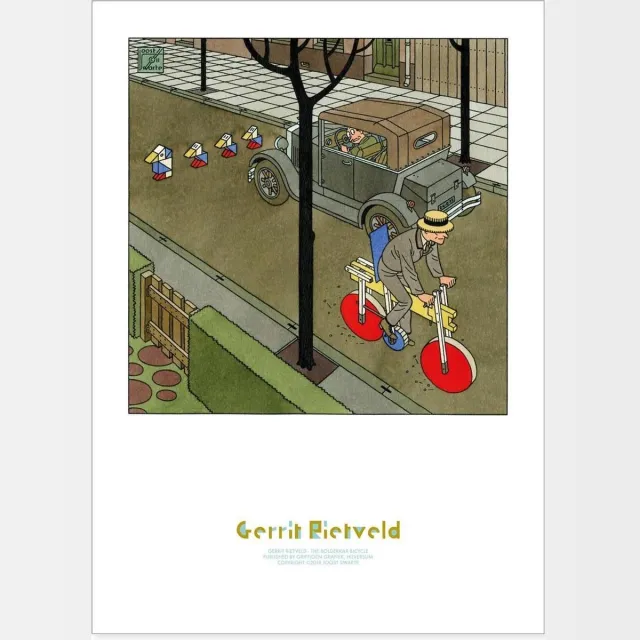 Joost Swarte Gerrit Rietveld - Kunstposter The Bolderkar Bicycle Full color