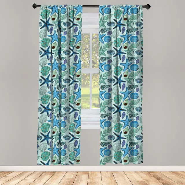 ABAKUHAUS Zeester – Raamgordijnen – 2x75x175 cm – Roedezak Blauw Groen