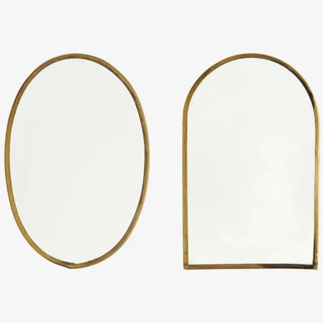Madam Stoltz wandspiegels set van 2 – ovaal & boogvorm – antique brass verouderd messing
