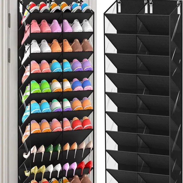 FLITI Over-deur schoenenorganizer - 20-30 paar - transparante vakken - voor kast en deur - schoenenrek - voor thuisgebruik - zwart - 1 stuk