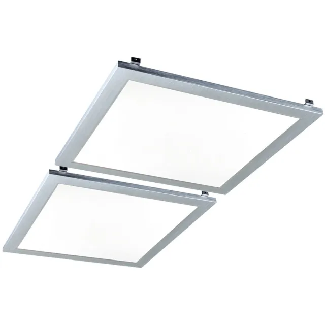 Globo Lighting Plafondpaneel Plafondlamp Inbouwpaneel Kantoorlamp, vierkant plat frame opaal, 1x LED 18W 1100Lm warm wit, LxBxH 29,9x29,9x5cm, set van 2 zilver