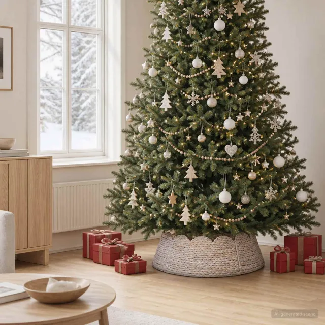 vidaXL Kerstboomkraag Rond Wit Dia. 90 x 28 cm Waterhyacint