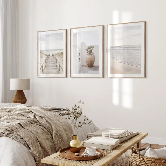 Ibenzoa Set van 3 Strand Boho Posters voor Wanddecoratie in Huis - 30x40 cm - Zonder Lijsten wit