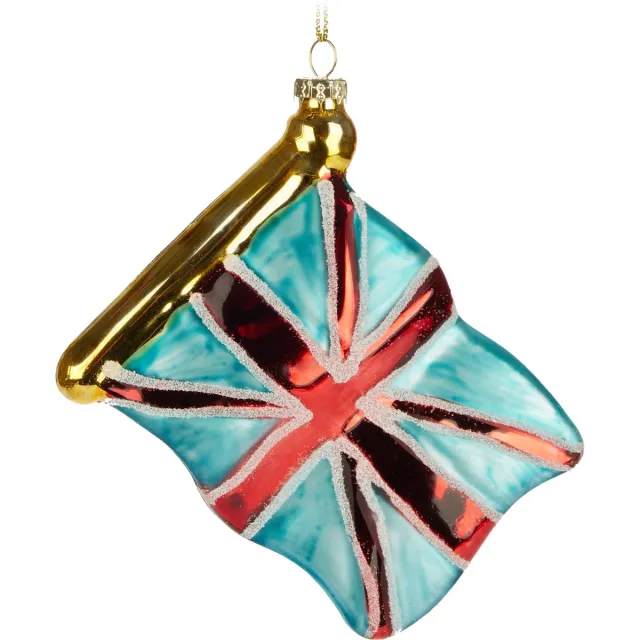 Brubaker Vlag Groot-Brittannië - handbeschilderde glazen kerstbal - 10 cm boombal - Britse vlag - mondgeblazen kerstboomversiering - figuur grappige decoratieve hanger Blauw en rood