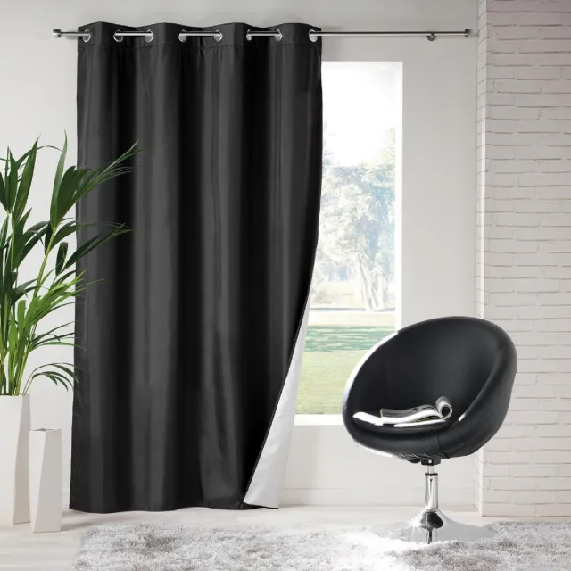 HomeMaison Icemount Thermisch Plain Eyelet Gordijn Zwart